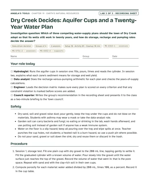 First page of the Dry Creek Decides: Aquifer Cups and a Twenty-Year Water Plan recording sheet