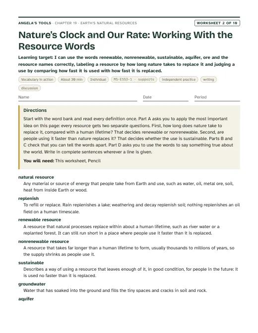 First page of Nature's Clock and Our Rate: Working With the Resource Words