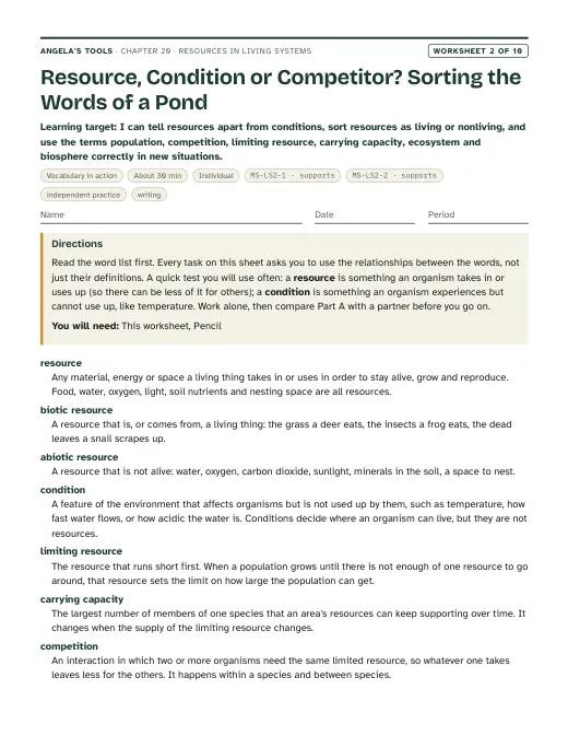 First page of Resource, Condition or Competitor? Sorting the Words of a Pond