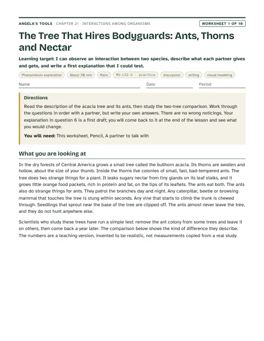 First page of The Tree That Hires Bodyguards: Ants, Thorns and Nectar
