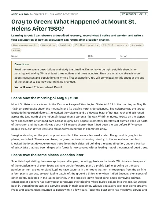 First page of Gray to Green: What Happened at Mount St. Helens After 1980?