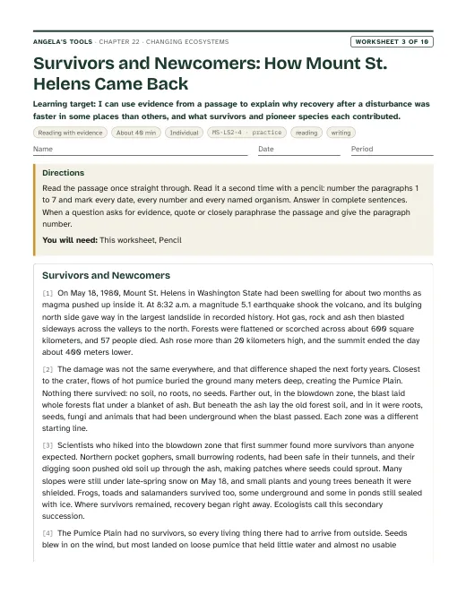 First page of Survivors and Newcomers: How Mount St. Helens Came Back
