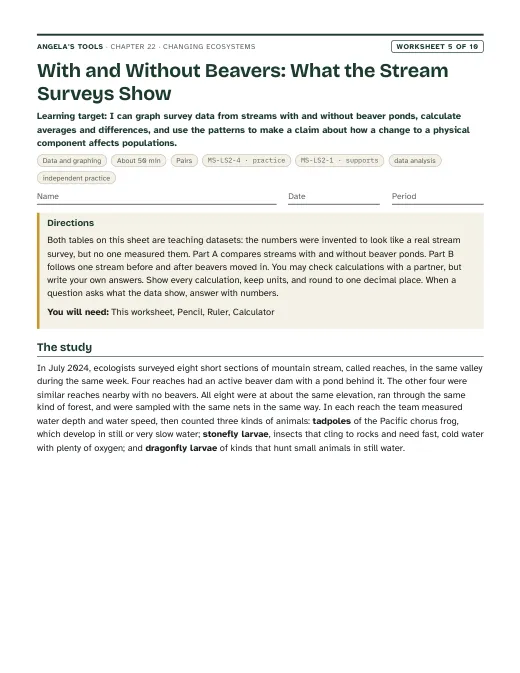 First page of With and Without Beavers: What the Stream Surveys Show