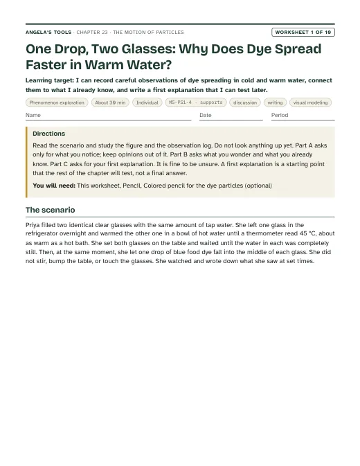First page of One Drop, Two Glasses: Why Does Dye Spread Faster in Warm Water?