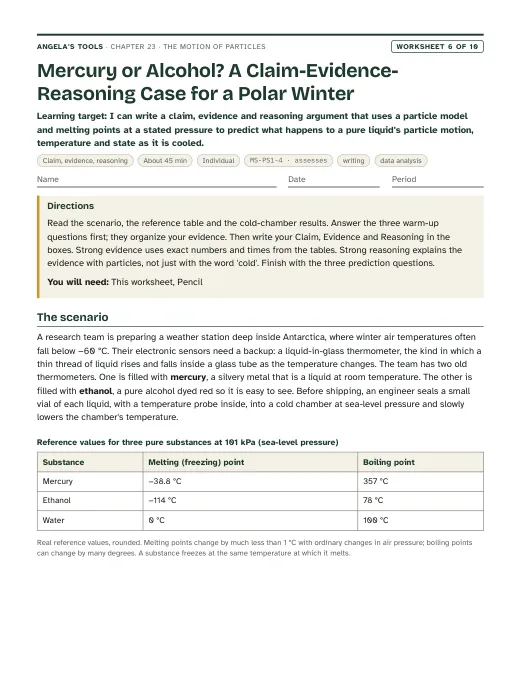 First page of Mercury or Alcohol? A Claim-Evidence-Reasoning Case for a Polar Winter