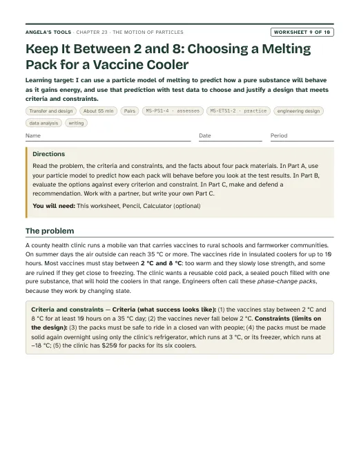 First page of Keep It Between 2 and 8: Choosing a Melting Pack for a Vaccine Cooler