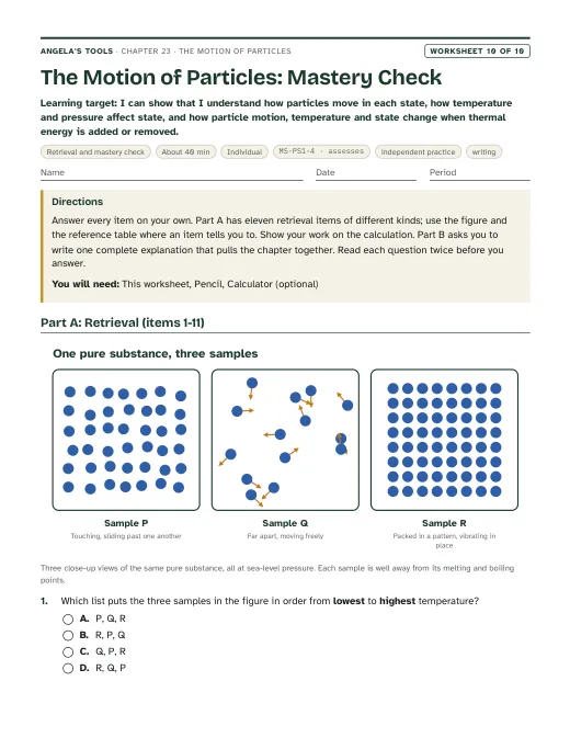 First page of The Motion of Particles: Mastery Check