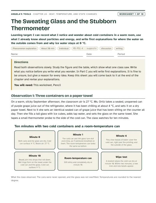 First page of The Sweating Glass and the Stubborn Thermometer