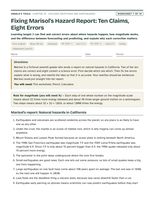 First page of Fixing Marisol's Hazard Report: Ten Claims, Eight Errors