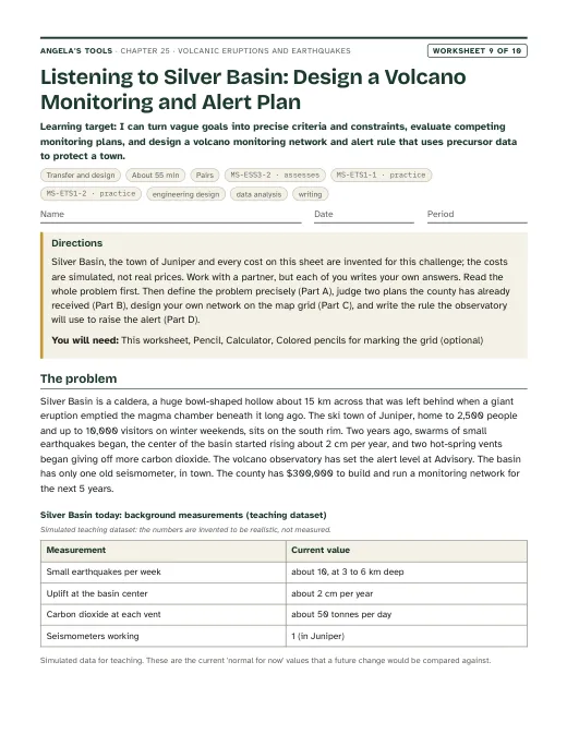 First page of Listening to Silver Basin: Design a Volcano Monitoring and Alert Plan