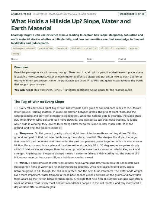 First page of What Holds a Hillside Up? Slope, Water and Earth Material