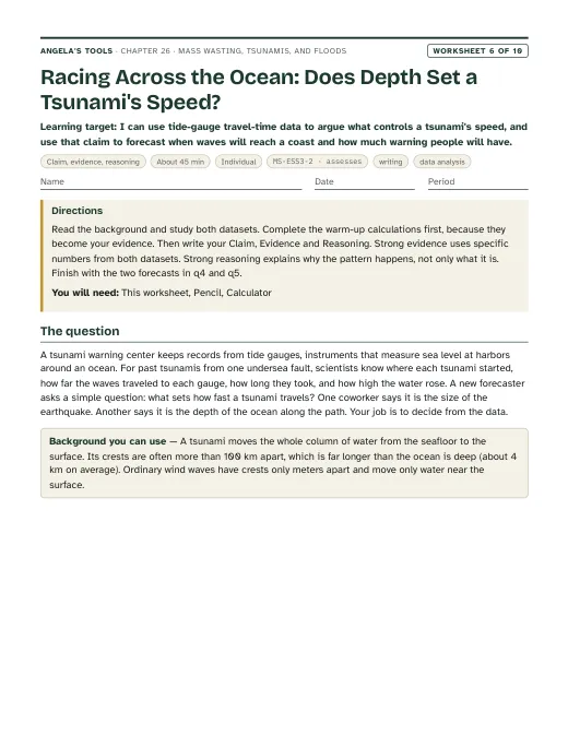 First page of Racing Across the Ocean: Does Depth Set a Tsunami's Speed?