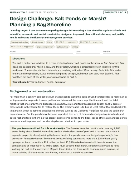 First page of Design Challenge: Salt Ponds or Marsh? Planning a Bay Shoreline