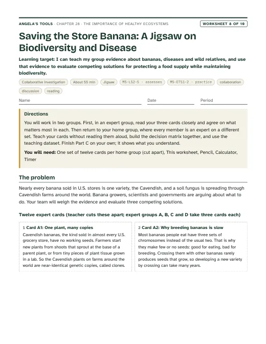 First page of Saving the Store Banana: A Jigsaw on Biodiversity and Disease
