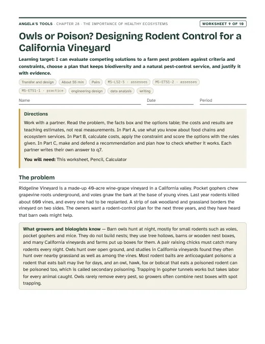 First page of Owls or Poison? Designing Rodent Control for a California Vineyard