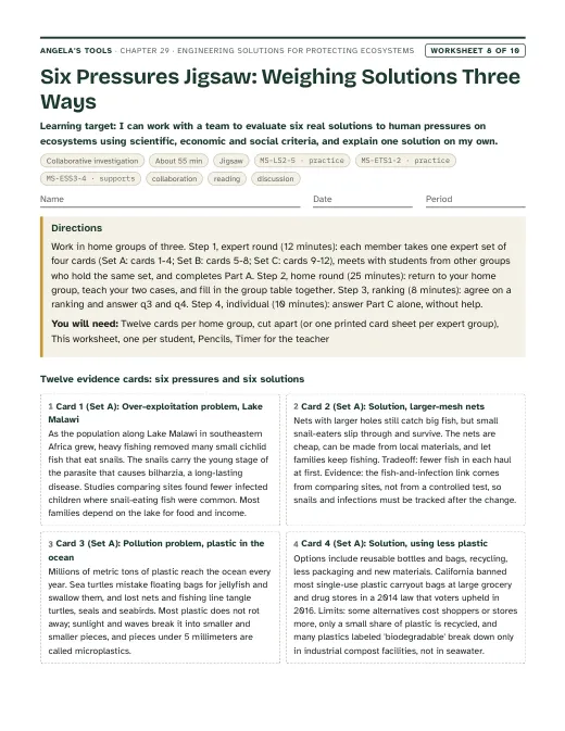 First page of Six Pressures Jigsaw: Weighing Solutions Three Ways