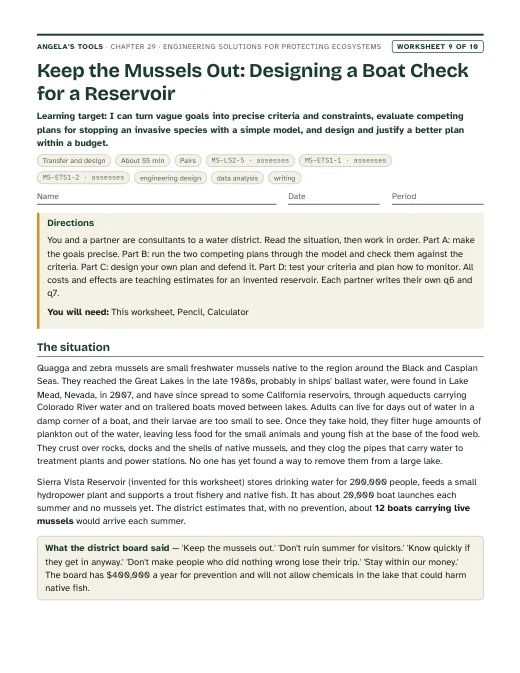 First page of Keep the Mussels Out: Designing a Boat Check for a Reservoir