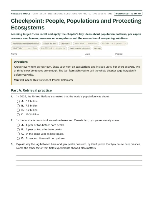 First page of Checkpoint: People, Populations and Protecting Ecosystems